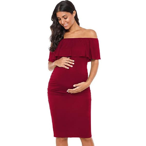 Kvinners Off-Shoulder Graviditets-Maxikjole med rysjer for fotografering