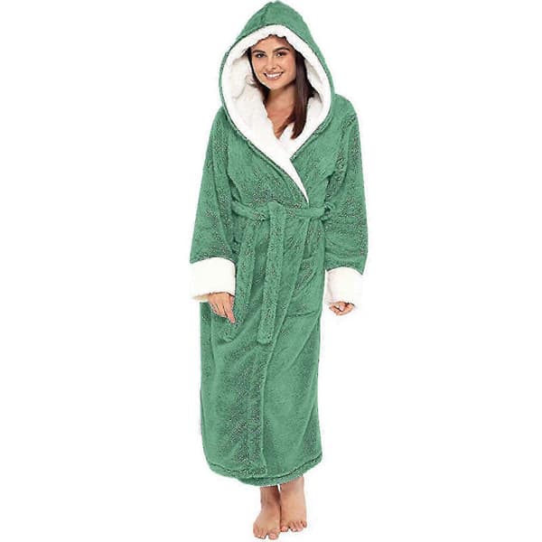 Fleece Badekåbe Kvinder Blød Morgenkåbe Hætte Fluffy Håndklæde Badekåbe - JA green L