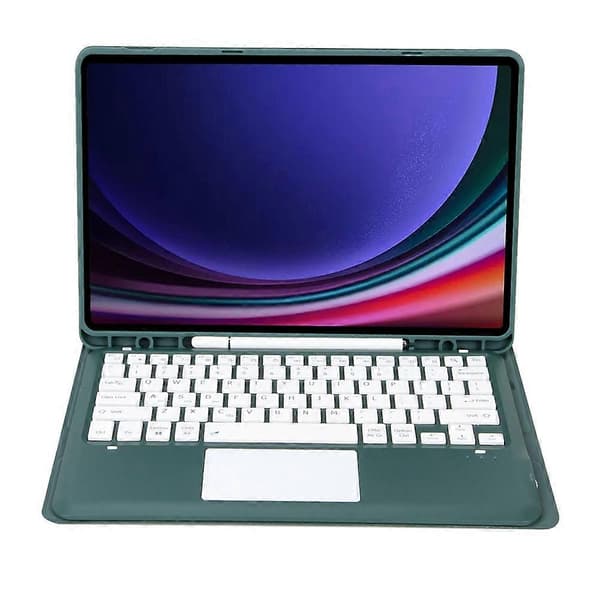 Til Samsung Galaxy Tab S10+(Plus)/ S9 FE+(Plus)/ S9+(Plus) 12.4\" X610/ X616 Bluetooth-tastatur med touchpad, penneholder, tablet-etui Dark Green