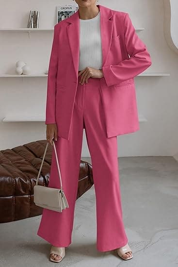 Dameblazer og vide bukser Casual todelt sett Rosa Rose L