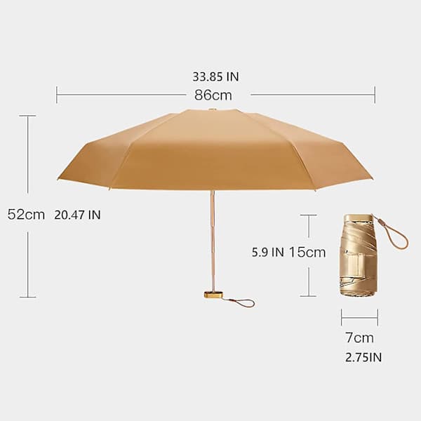 Mini Guld Sammenfoldelig Paraply Med UV-Beskyttelse, Solbeskyttelse Udendørs UV-Paraply Stormsikker Gave