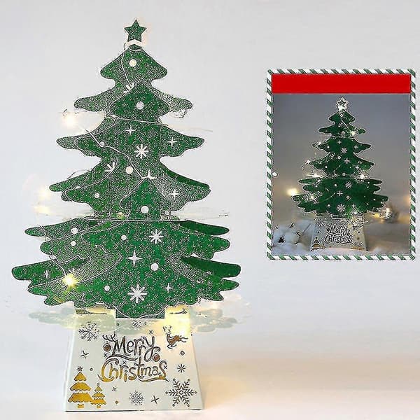 Julpynt Mini Skrivbord Julkort Prydnad Glänsande Julgran Med Ljus Set[zd]