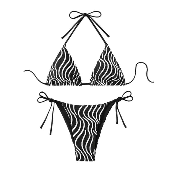 Dame Trekant Bikinisæt Højtskåret Slips Side 2 Dele Badedragter String Halter Bikinis Badedragter Sort S[zd] Black S