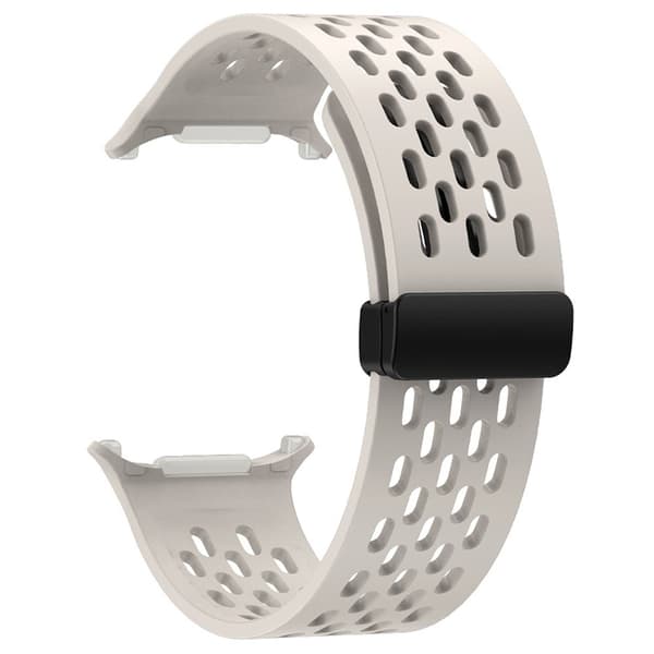 Samsung Galaxy Watch Ultra 47mm Silikone Urrem Magnetisk Foldespænde Håndledsrem - Stjernelys Vit white