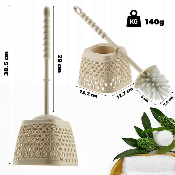 Toalettborste i plast med hållare, beige