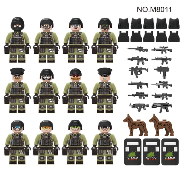 [zd]Militær byggeklodslegetøj med 12 minifigurer