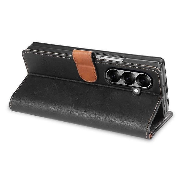 Kompatibel med Samsung Galaxy Z Fold7 5G Ställfodral PU Läder Plånboksfodral S Black