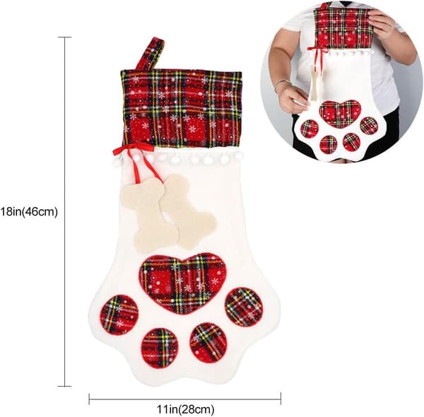 Jule-Strømpe til Hunde, Hængende Jule-Strømper med Stor Rød Buffalo Plaid Hundepot til Julepejs