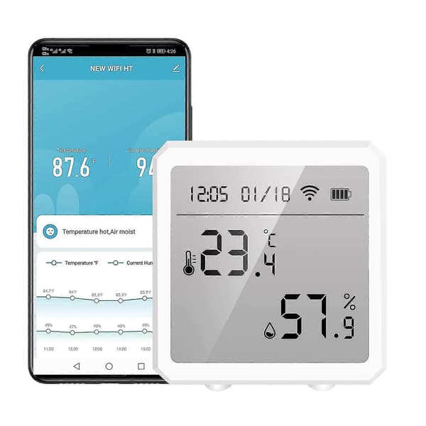 Smart Wifi Temperatur- og Fugtighedssensor, Med LCD-display (ekskl. mobiltelefon)[zd]