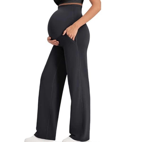 Mjuka elastiska mammabyxor med hög midja, full täckning, stöd och lättskött design för upptagna gravida kvinnor, svart M Black M