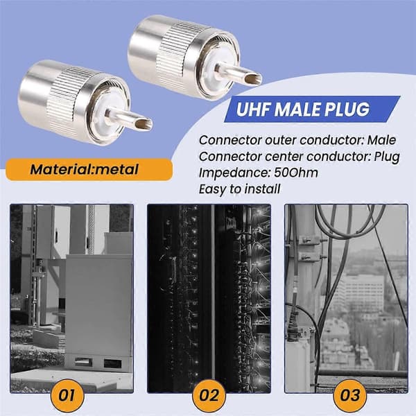 10 stk. plugg UHF hann PL259 plugg lodde RG8 RG213 LMR400 7D-FB kabel sølv-Perfet
