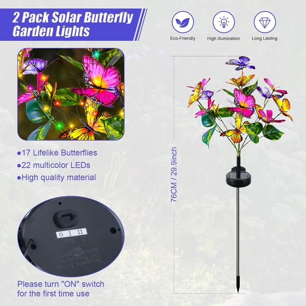 Solcellehagelys 2 stk Blomster Sommerfugl Utendørs Solcellelampe 2 Moduser Vanntett Landskapsbelysning Stier Hagedekorasjon Terrasse Bryllup