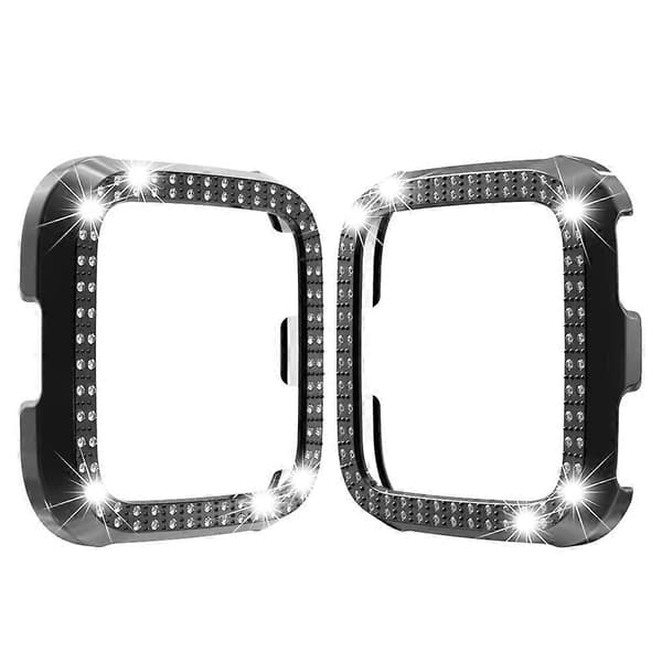 För Fitbit versa / versa lite PC Dubbelradig Diamantbesatt Skyddsskal (Svart) Black