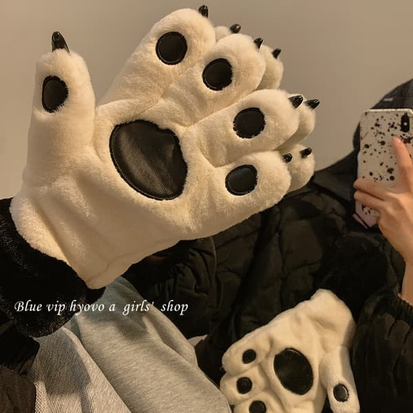 Fyldte dyrepotehandsker, handsker dyrepotehandsker blød sweaterpote bløde potehandsker lodne poter cosplay potehandsker