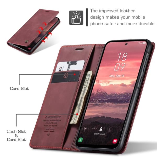 Samsung Galaxy A56 Deksel CaseMe 013 Multifunksjonell Horisontal Flip Lær Röd