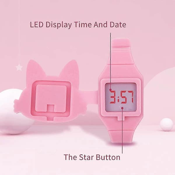 Barnklocka, flickklocka Digital Söt Form LED Mode Silikonarmband Clamshell Design Armbandsur Flicka 05-Pink Yellow