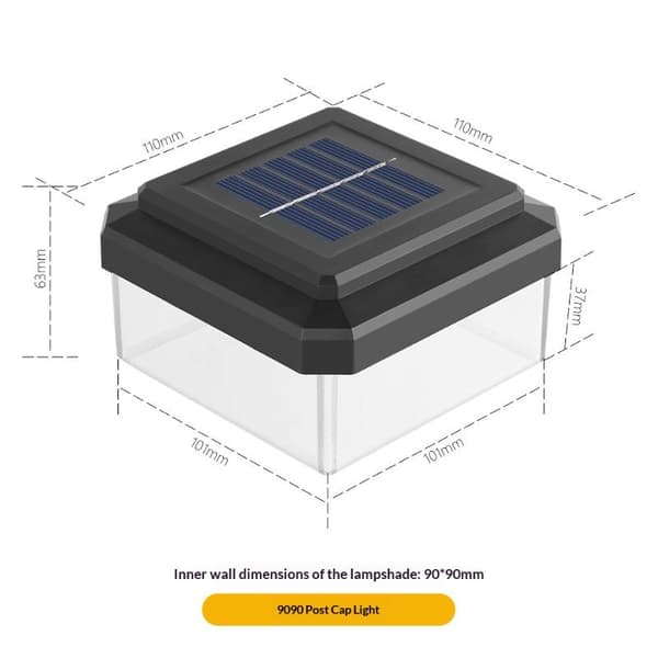 1 stk. Solar LED-stolpehette lys IP65 Vanntett Solar Gjerde 9X9cm