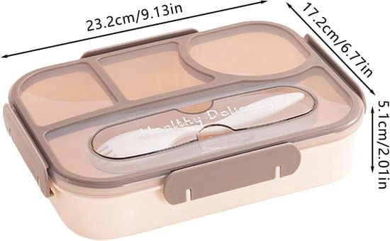Matboks - Bento-boks med rom - 4 rom 23,2*17,2*5,1 cm (Khaki)