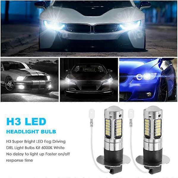 4 stk. H3 Super Bright LED Tåkelys Kjørelys DRL Lyspærer Kit 6000K Hvit