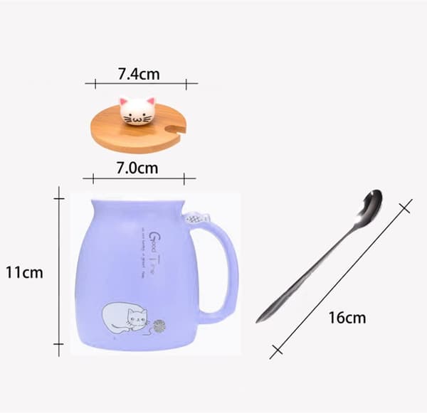 Kattekop Mug Sød Keramisk Killing Kaffe Kop med Skøn Killing Låg Rustfrit Stål Ske til Kaffe Te Mælk 380ML Te Mælk Julekop til Kvinder