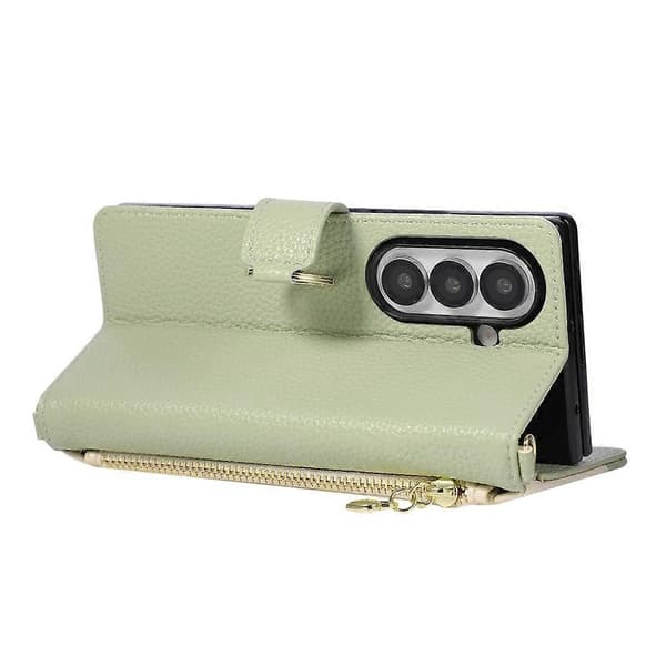 Kompatibel med Samsung Galaxy Z Fold8 Ultra Plånboksfodral Triangulär skarvning Dragkedja Läder Telefonfodral med handledsrem Green