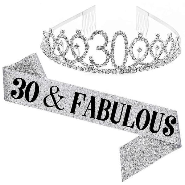 Kvinner Glitrende Rhinestone Bokstavtrykk Skjerf Diadem Sett Bursdagsfestutstyr Silver 40 Years Old