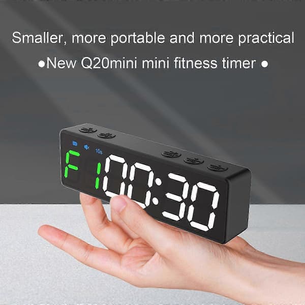 Treningsstudio Timer Intervalltimer Klokke LED Intervalltimer Nedtelling/Opptelling Black