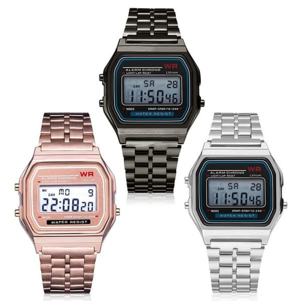 [zd]Klassisk Quartz LED Digital Herreklokke med Rustfritt Stål