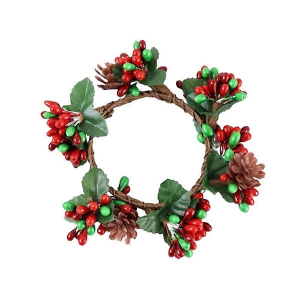 Julekrans Lysestake Dekor Rød + Grønn 6,5 cm (2,6 tommer) [zd]