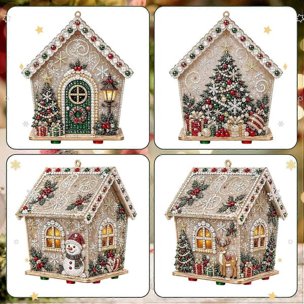 3D Træhus Diamantmalingssæt til Voksne, DIY Håndlavet Fyrsidet Juleperlekunstværk, Juletræshængende Pynt, Julegave E E 14.5x13.5x11.8 cm
