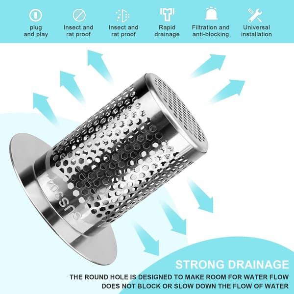 3,3 * 5 × 5 cm hårfanger til bruser, hårfilter til bruser, si i rustfrit stål, afløb til badekar, til køkken, badeværelse, balkoner (sølv)