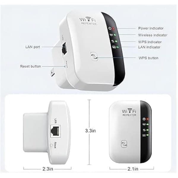 [zd]WiFi Range Extender Sort, Trådløs Signalforstærker med Repeater AP-tilstand og WPS-funktion white
