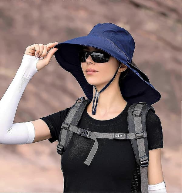 Solhattar för kvinnor UV-skydd Vikbar bred brätte Hästsvanshål Sommar Herr Strandhattar med nackskydd Navy