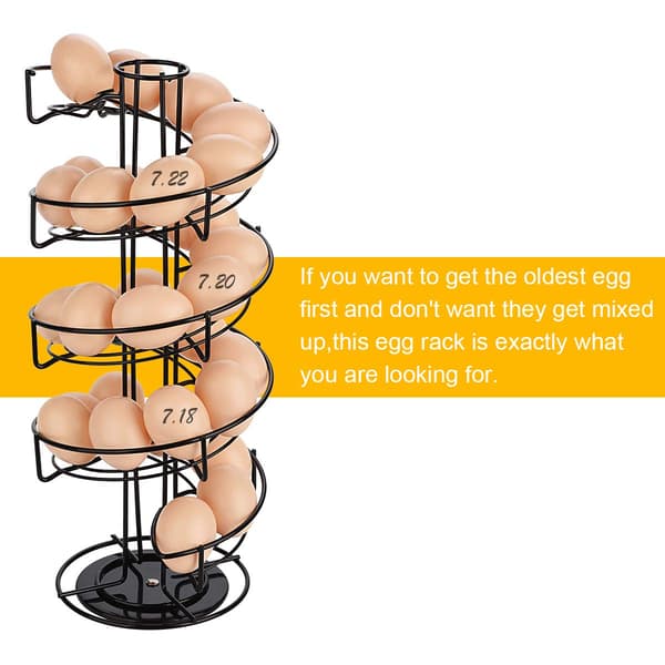 [zd]Eggholder, eggspiral i rustfritt stål spiraldesign, eggstativ oppbevaring for ca. 30 - 36 egg, svart Black