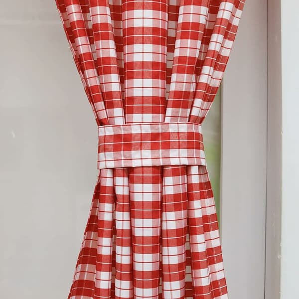 Sæt med 2 mørklægningsgardiner med 2 landlige bindebånd, polyester, rød, BxH 80x120cm