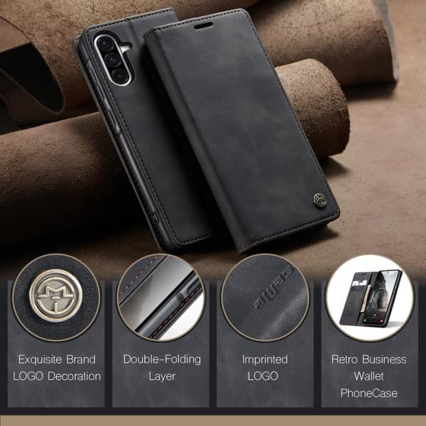 Samsung Galaxy A56 Deksel CaseMe 013 Multifunksjonell Horisontal Flip Lær Svart