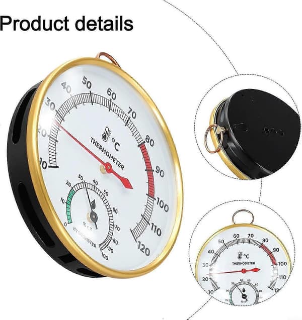 Bastu Termometer och Hygrometer med Metallhölje, Bred Analog Mätare för Basturum