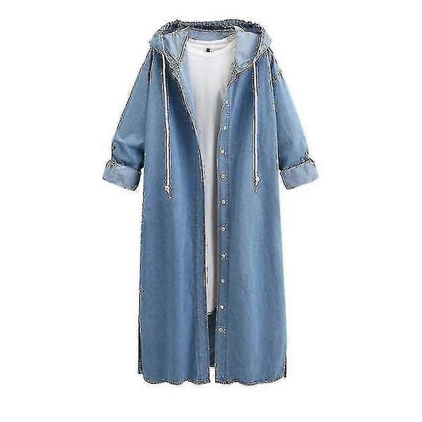 Dame Baggy Denimjakker Langærmet Snøre Trenchcoat Efterårshættetrøjer Overfrakker[zd] Light Blue M