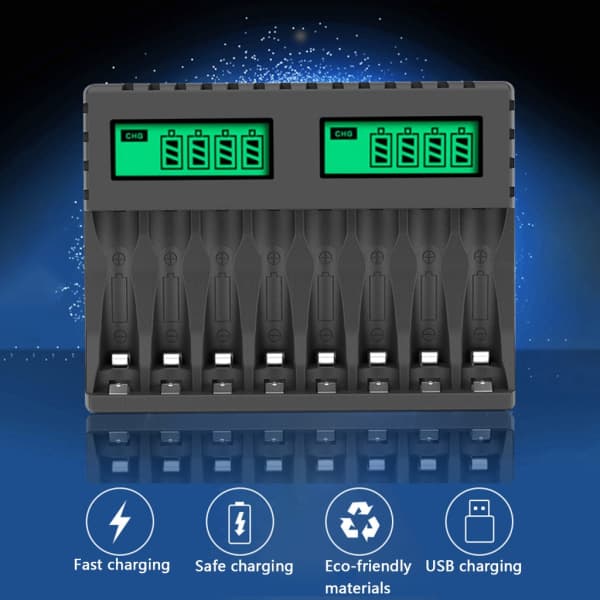 [zd]8-slots batterioplader med LCD-display Intelligent til AA/AAA NiCd NiMh genopladelige batterier Oplader aa aaa oplader Sort