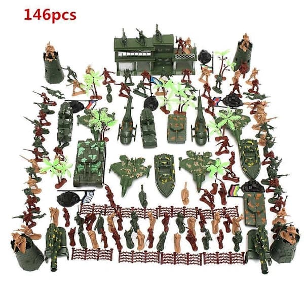 146 stk Actionfigur 5cm Armésoldater Lekesett Tank Krigsfly Jet
