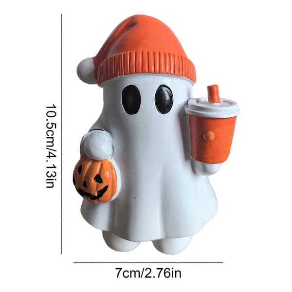 Autumn Ghost Gift Knitted Hat Pumpkin Spice Coffee Cup Spooky Statue Halloween Home Decor