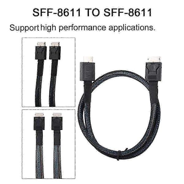 Højhastigheds PCIe 4.0 Mini SAS-kabel 24Gbps Oculink SFF-8611 til SFF-8611 dataoverførselskabel til servere (0,5m) Black