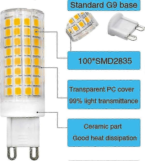 Dæmpbar G9 LED-pære 8W (60W halogenækvivalent) Varm Hvid 3000K til krystallamper og lysekroner - AC 220V-240V