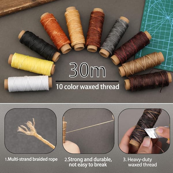 [zd]Leatherworking Tools, Leather Craft Kits and Supplies, Leather Tool Kit with Waxed Thread, Sewing Tools, Awl for Punching, Sewing and DIY Crafts