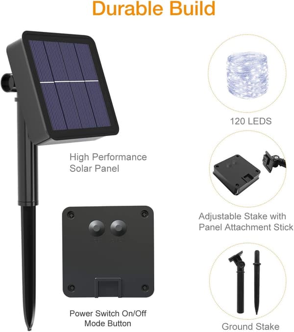 Valaistustilat 100 LED solcellelyslenke 1 stk, 10 meter lengde, kjølig hvit