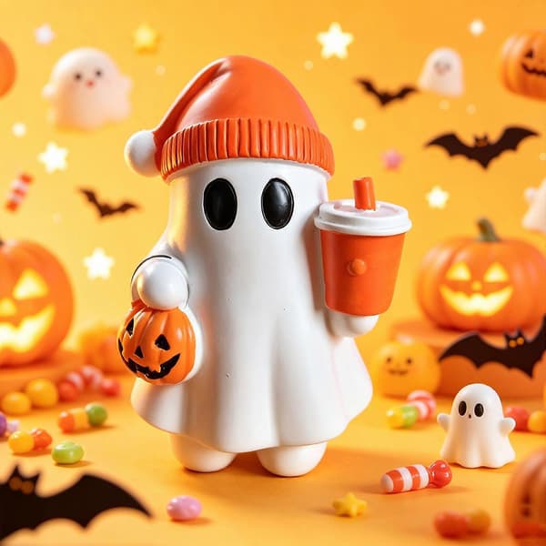 Autumn Ghost Gift Knitted Hat Pumpkin Spice Coffee Cup Spooky Statue Halloween Home Decor