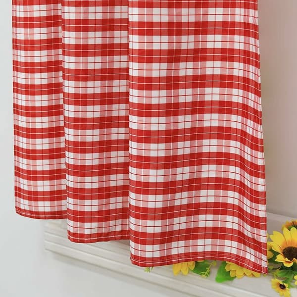 Sæt med 2 mørklægningsgardiner med 2 landlige bindebånd, polyester, rød, BxH 80x120cm