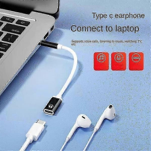 USB-C til 3,5 mm hovedtelefonadapter, rundt fladt design til telefoner og laptops black