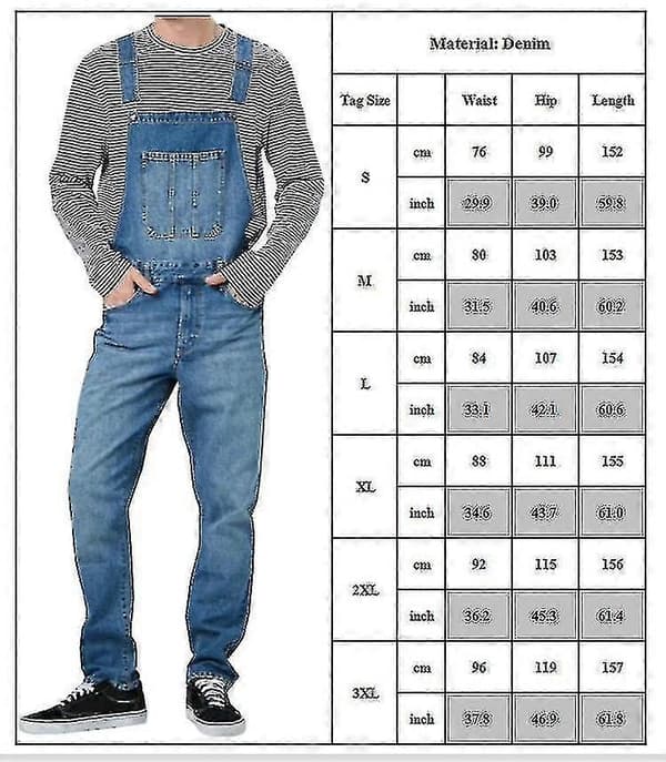 Løse denim-smækbukser til mænd, jeans-overalls S Lyseblå Light Blue M