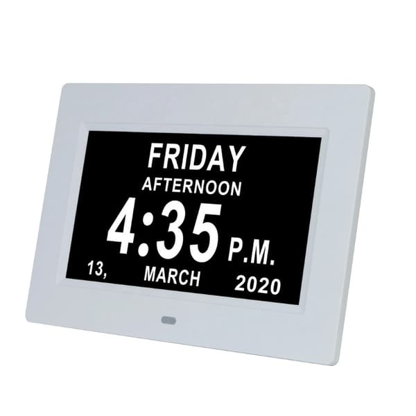Digital klokke med dato og uke, kalender med ukedagsvisning (7 tommer hvit) White